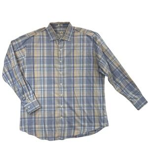 Peter Millar Shirt Mens XL Blue Yellow Plaid Long Sleeve Button Down 100% Cotton